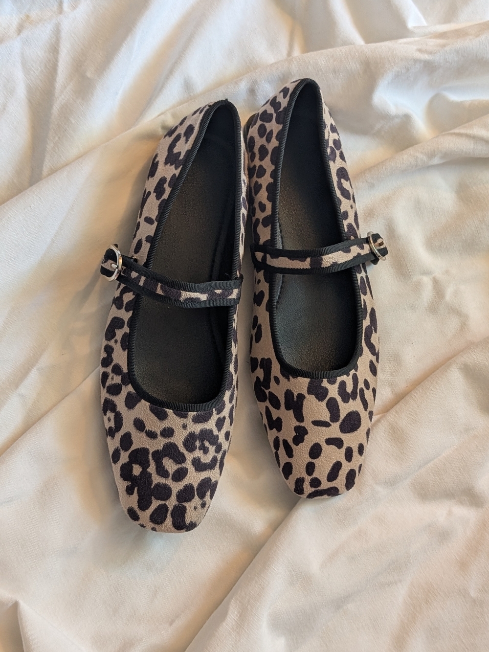 Leopard Print Mary Jane Flats - Taupe/Black